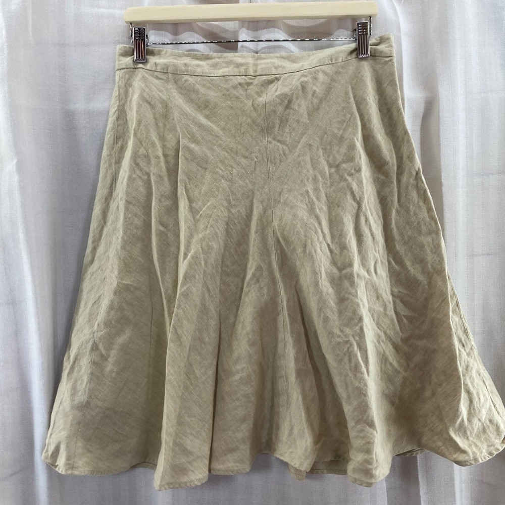 Banana Republic Linen A Line Midi Skirt Tan Size 8 Natural Fiber Casual Everyday